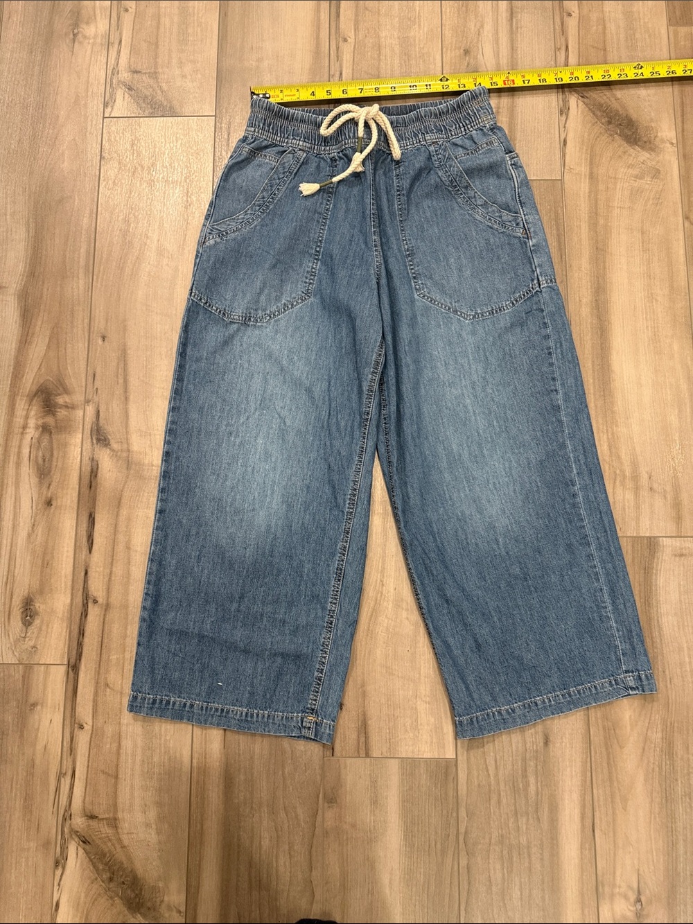 NEW Free People We The Free Easy Peasy Pull-On Wide Leg Drawstring Denim Pants S - Picture 8 of 9